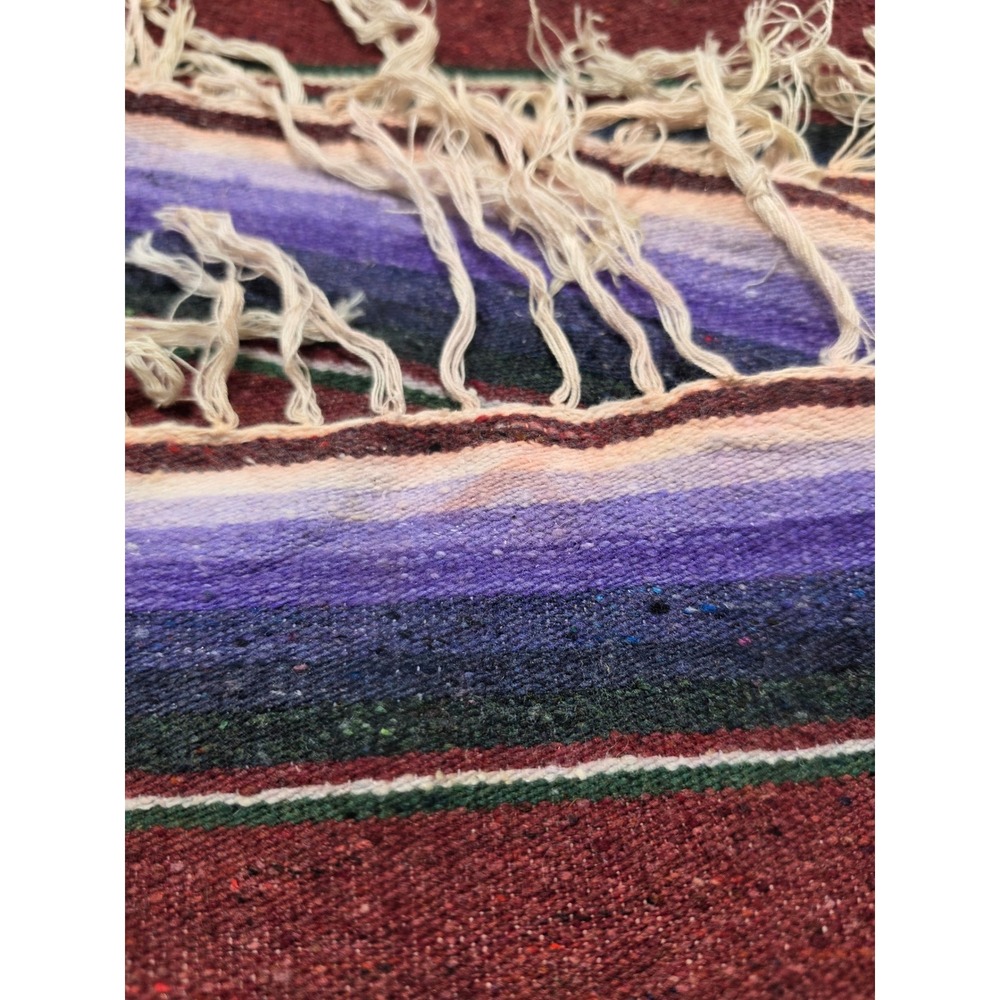 Mexican Serape Blanket Wool Multicolor Stripe Woven Throw 56x88 Southwestern - Picture 6 of 9